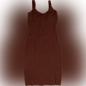 Brown Ribbed Knit Midi Dress